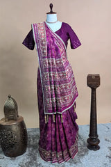 Rani Pink Silk Traditional Woven Patola Saree with Cutdana and Beads Work