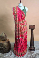 Pink Silk Traditional Woven Patola Saree with Cutdana and Beads Work
