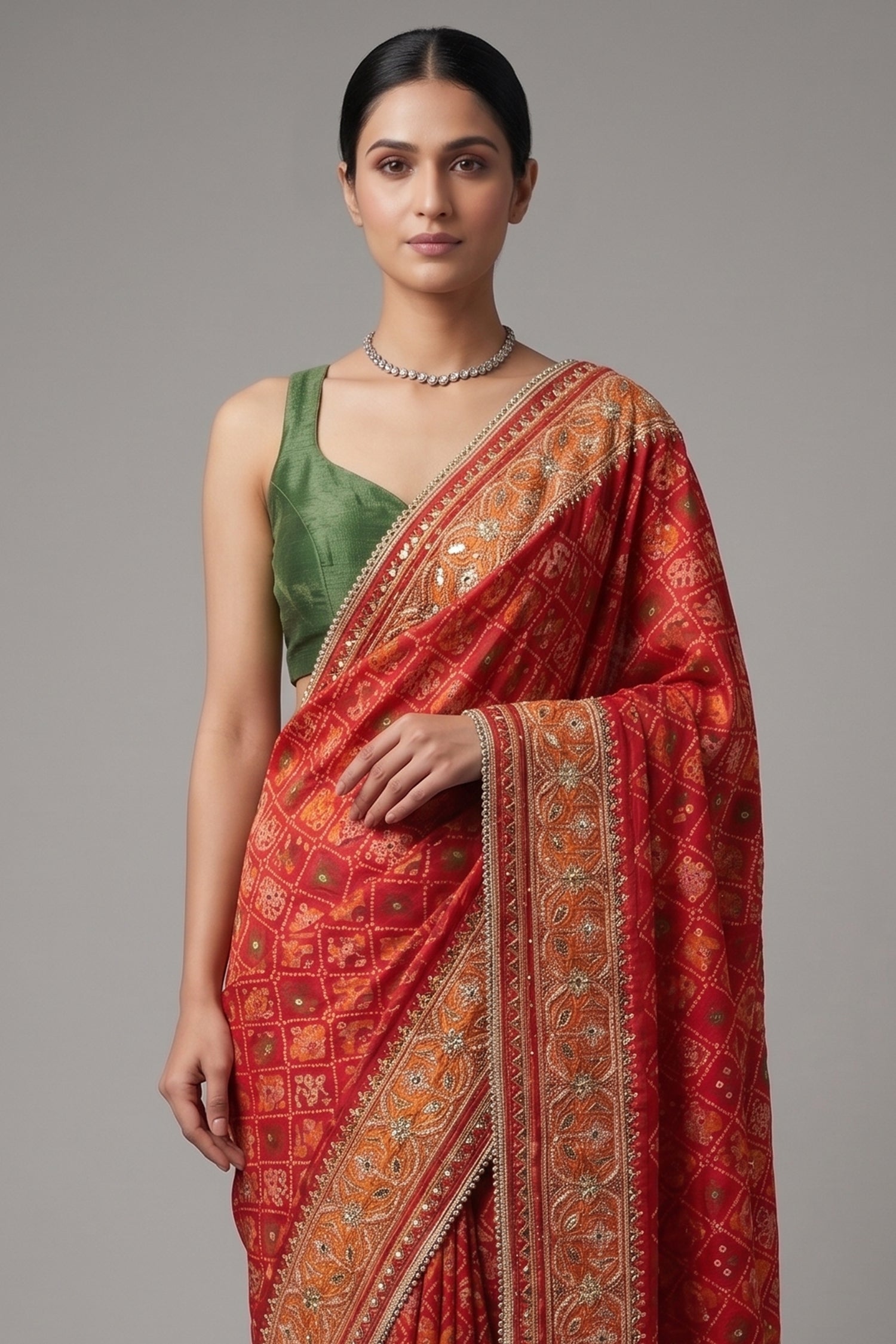 Red Silk Traditional Woven Patola Saree with Cutdana and Beads Work Secondary image