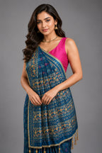 Sky Blue Silk Traditional Woven Patola Saree with Cutdana and Beads Work