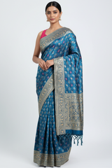 Sky Blue Silk Traditional Woven Patola Saree with Cutdana and Beads Work