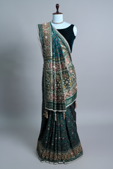 Green Silk Traditional Woven Patola Saree with Cutdana and Beads Work