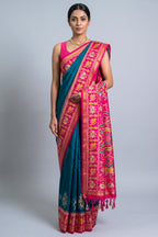 Rama Blue Art Silk Saree with Patola Border and Contrast Pallu