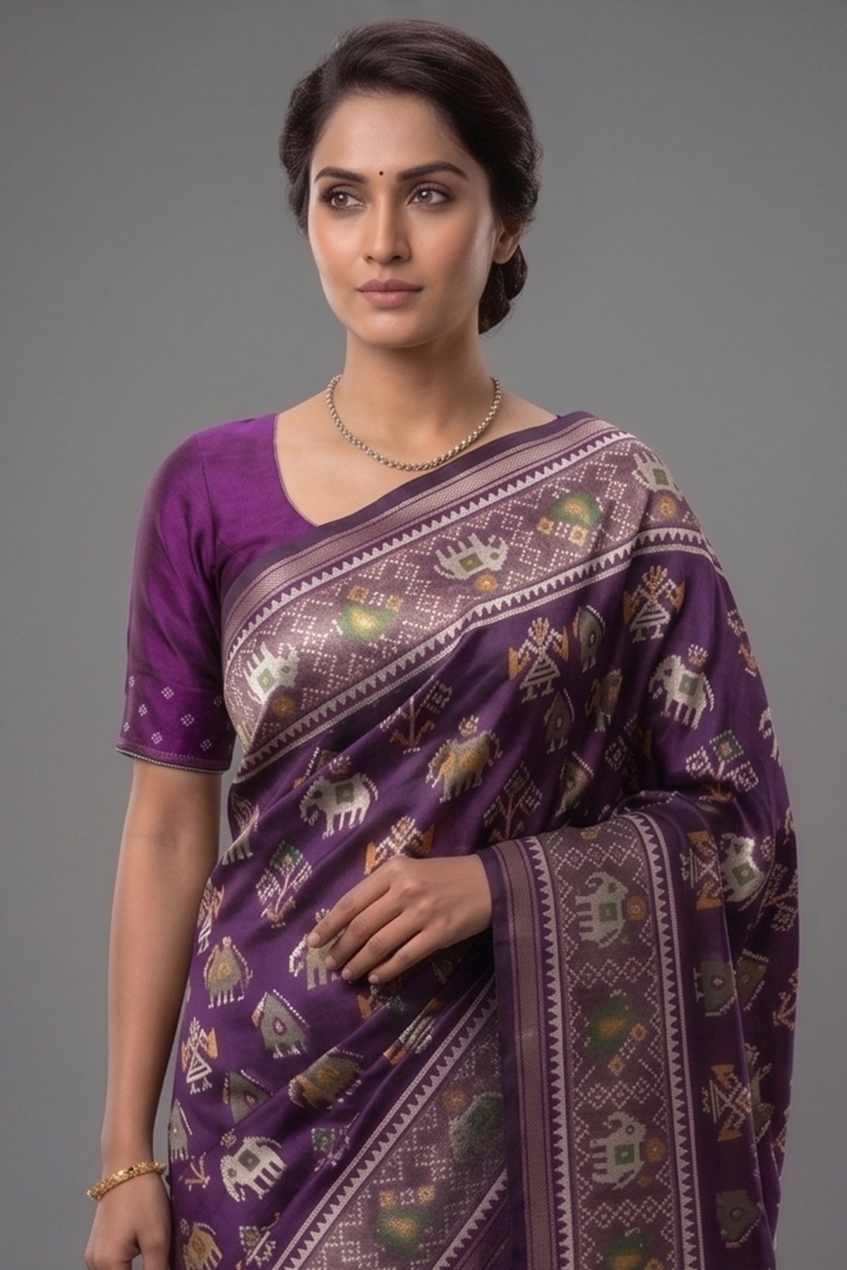 Purple Art Silk Woven Patola Saree