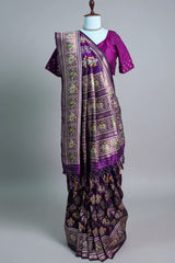 Purple Art Silk Woven Patola Saree