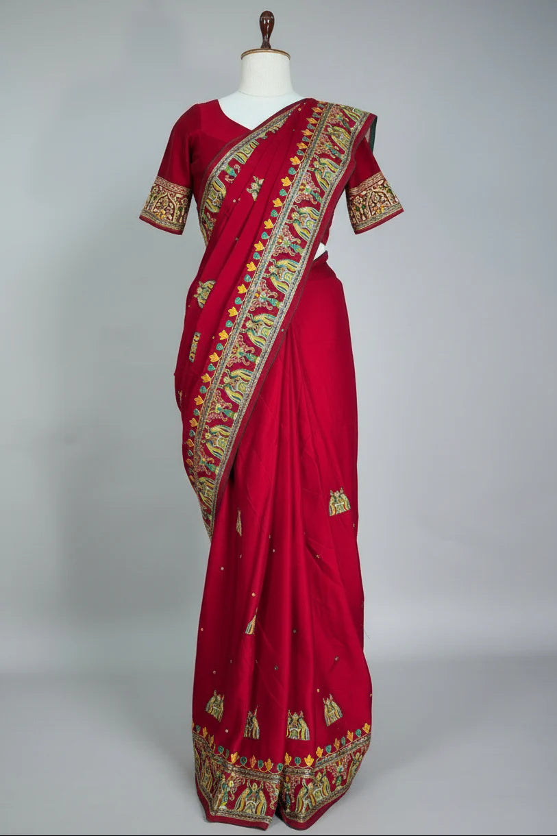 Maroon Gaji Silk Traditional Gharchola Saree with Tassles