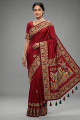 Maroon Gaji Silk Traditional Gharchola Saree with Tassles