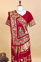 Maroon Gaji Silk Traditional Checks Gharchola Saree