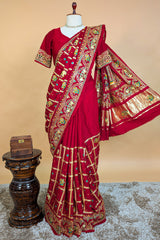 Maroon Gaji Silk Traditional Checks Gharchola Saree