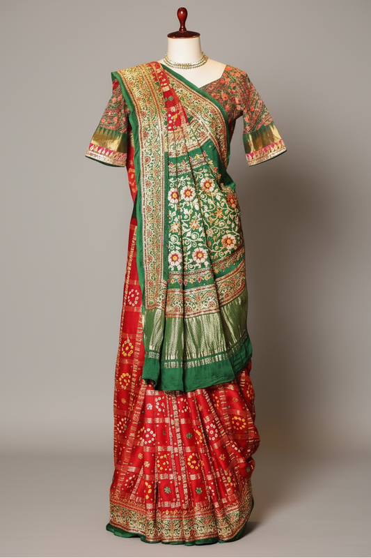 Maroon Gaji Silk Traditional Gharchola Saree with Embroidery