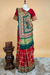 Maroon Gaji Silk Swastik Motif Traditional Gharchola Saree with Embroidery