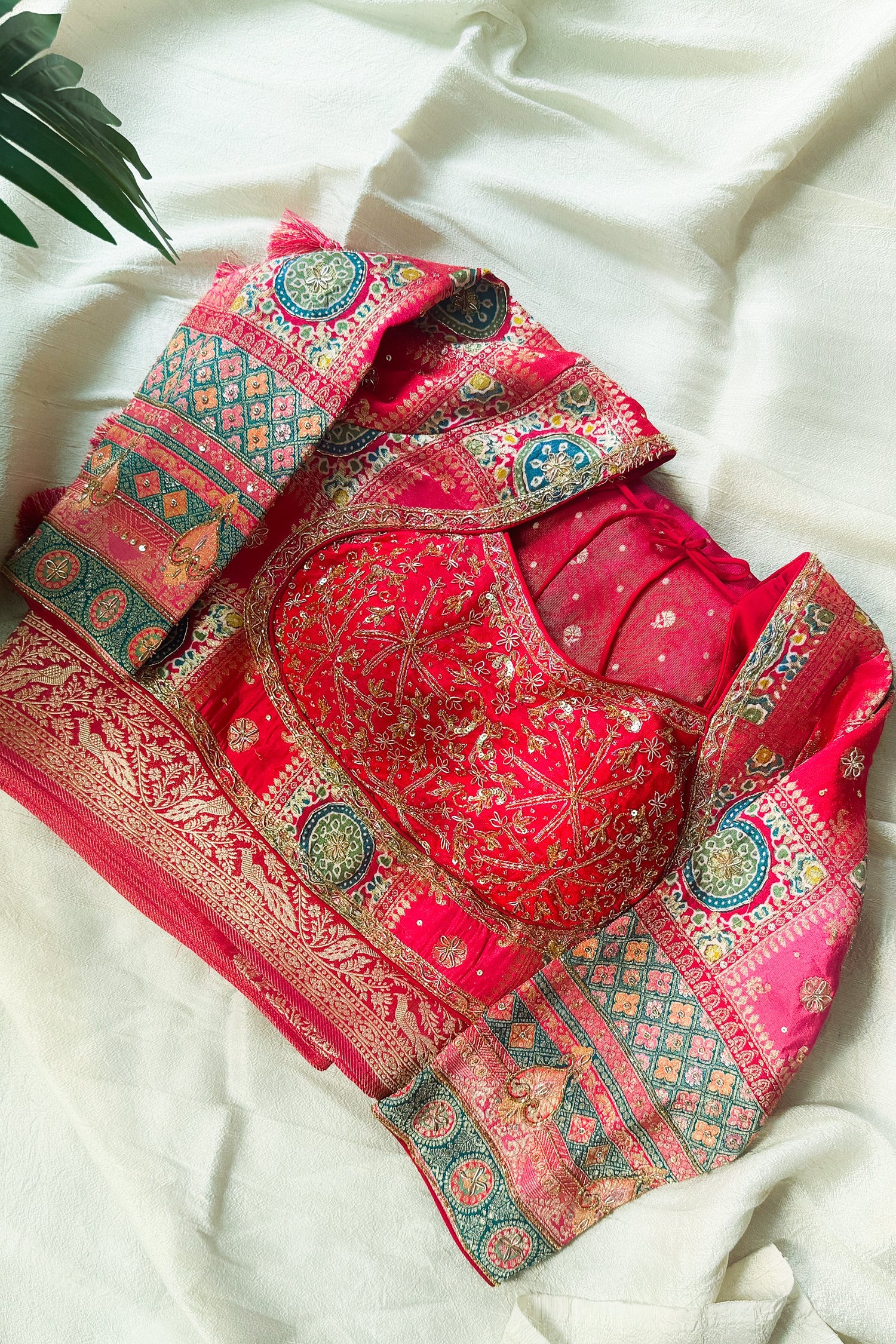 Pink Tissue Silk Woven Saree with Full Sleeved Handworked Readymade Blouse