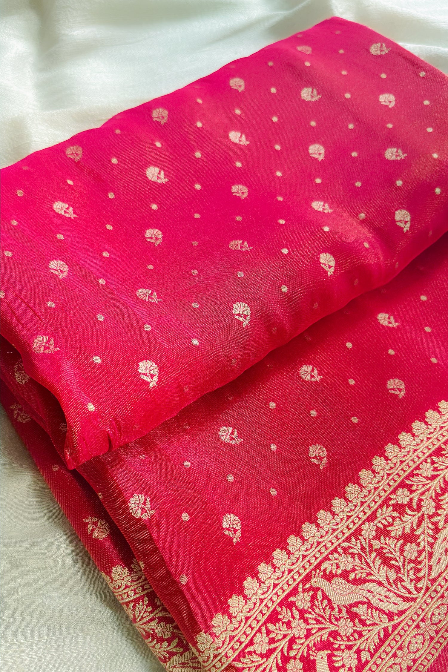 Pink Tissue Silk Woven Saree with Full Sleeved Handworked Readymade Blouse