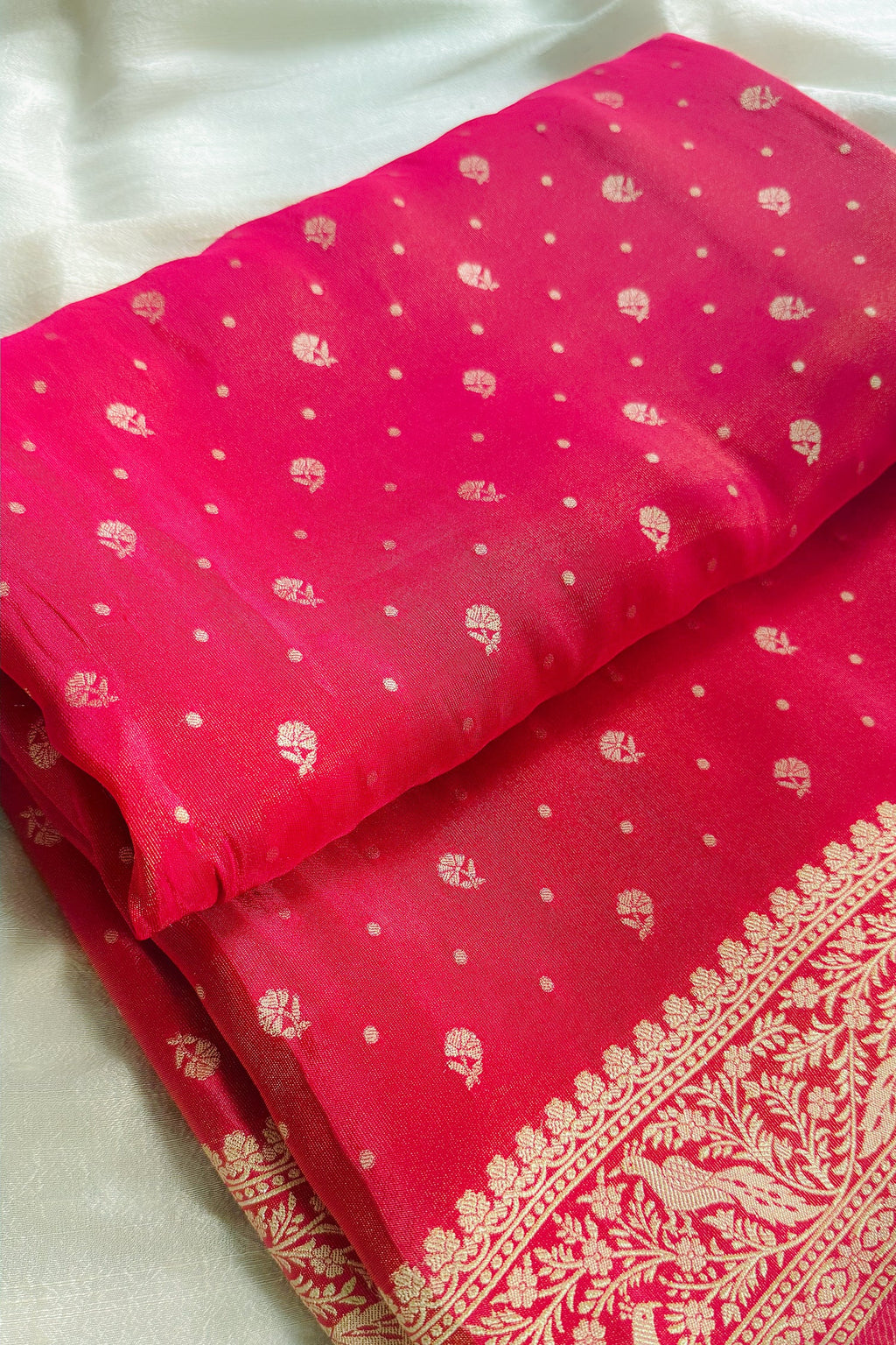 Pink Tissue Silk Woven Saree with Full Sleeved Handworked Readymade Blouse