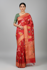Red Banarasi Silk Meenakari Woven Saree