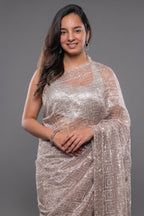 Peach Tissue Organza Sequin Cutdana Worked Designer Saree