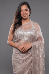 Peach Tissue Organza Sequin Cutdana Worked Designer Saree