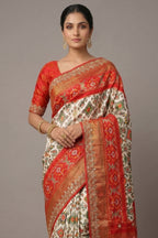 Off White Silk Traditional Patola Saree with Gota Work