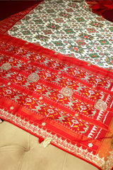 Off White Silk Traditional Patola Saree with Gota Work