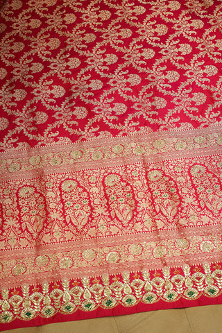 Rani Pink Banarasi Silk All Over Woven Saree with Handwork