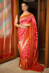 Red Banarasi Silk Traditional All Over Woven Saree