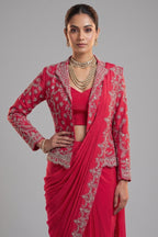 Pink Chiffon Chinon Zardosi and Cutdana Worked Ready-made Saree with Jacket
