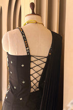 Black Satin Crepe Readymade Saree with Embroidered Sequin Corset