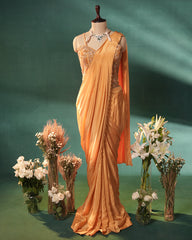 Yellow Crepe Silk Readymade Saree with Corset