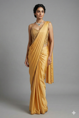 Yellow Crepe Silk Readymade Saree with Corset
