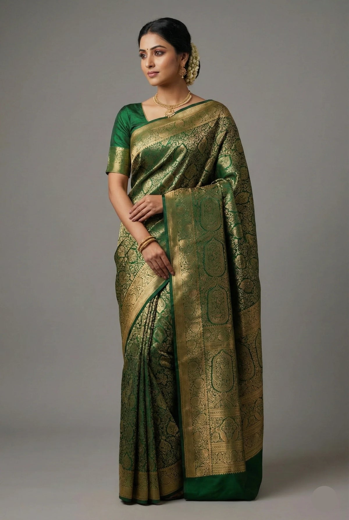 Green Kanchipuram Silk Woven Traditional Saree