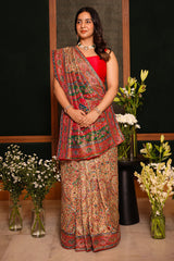 Cream and Multi Colored Pashmina Printed Dola Silk Saree with Cutdana Work