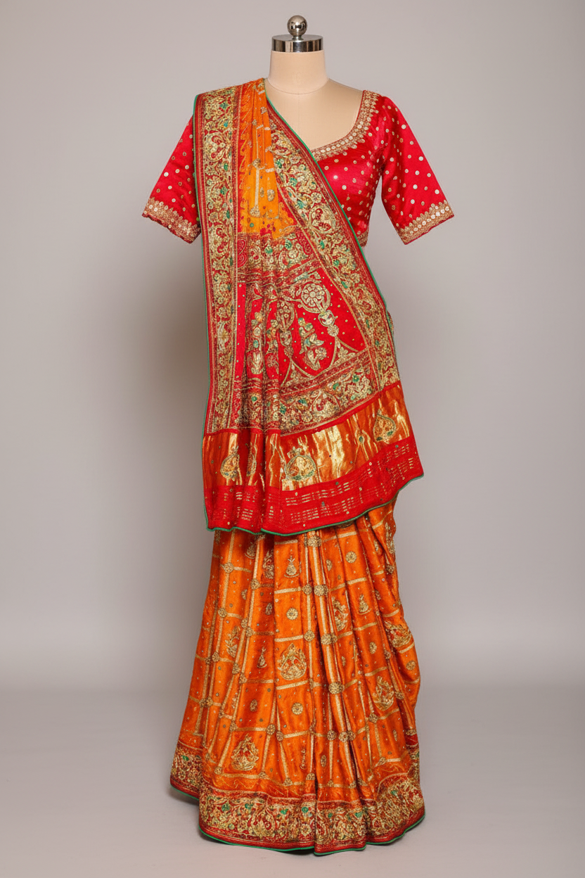 Mustard Yellow Gaji Silk Traditional Gharchola Saree with Contrast Pallu