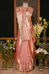 Light Pink Kanchipuram Tissue Traditional Woven Saree with Zardosi Work