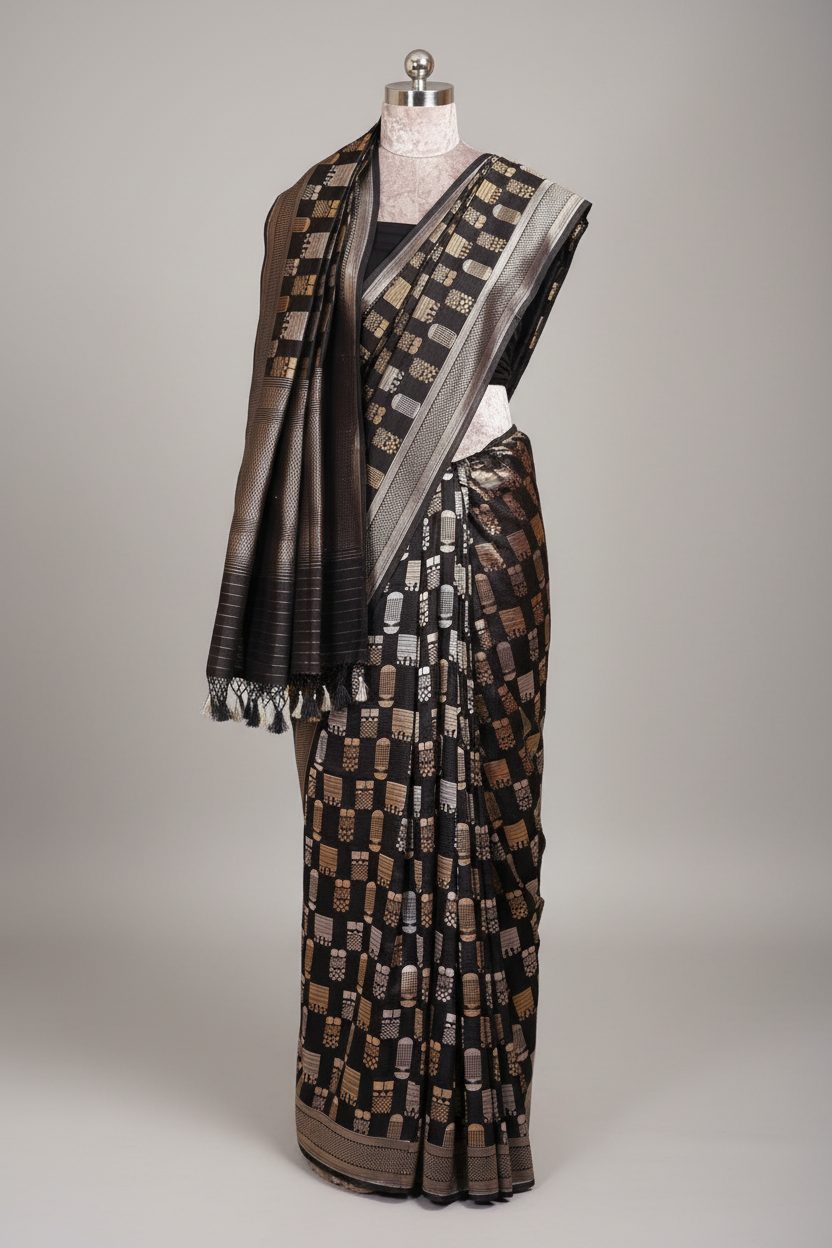 Black Banarasi Silk Woven Saree