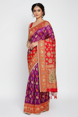 Purple Silk Woven Patola Saree with Handwork Pallu and Border