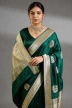 Bottle Green Mango Silk Woven Saree Contrast Border and Pallu