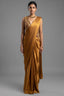 Golden Satin Silk Pre Draped Saree with Cutdana and Pearl Worked Jacket
