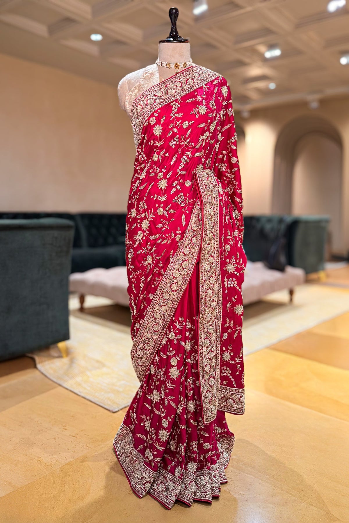 Pink Satin Silk Designer Zardosi and Sequin Worked Saree