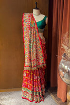 Red Cotton Silk Traditional Bandhej Saree with Beads and Zardosi Work