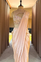 Blush Pink Organza Pre-Draped Saree with Embellished Blouse