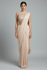 Blush Pink Organza Pre-Draped Saree with Embellished Blouse
