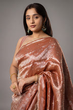 Orange Dola Silk Weaving Scallop Border Saree with Sequin Embroidered Butta