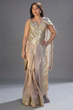 Beige Organza Tissue Saree with Kiran Lace Border