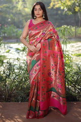 Golden and Pink Traditional Paithani Saree