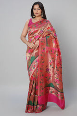 Golden and Pink Traditional Paithani Saree