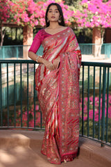 Multi Colored Modal Silk Weaving Stripes Saree with Gota and Cutdana Work