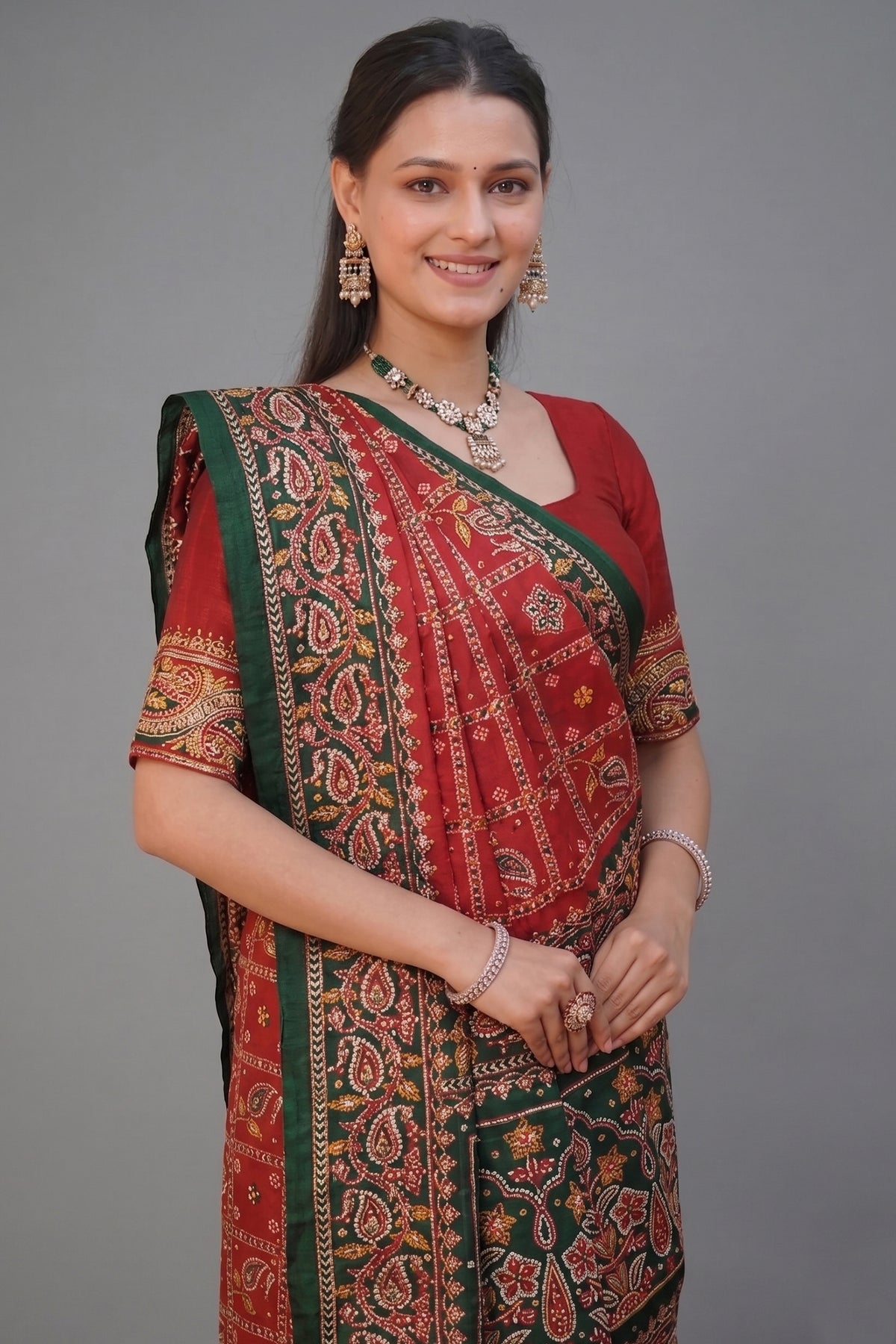 Maroon Gaji Silk Traditional Gharchola with Contrast Pallu and Border