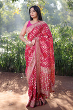 Pink Georgette Floral Woven Checks Saree with Sequin Beaded Work