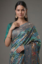 Blue and Multi Colored Modal Silk Woven Saree with Gota and Applique Work