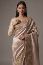 Peach Dola Silk Saree with Sequin Embroidery Border